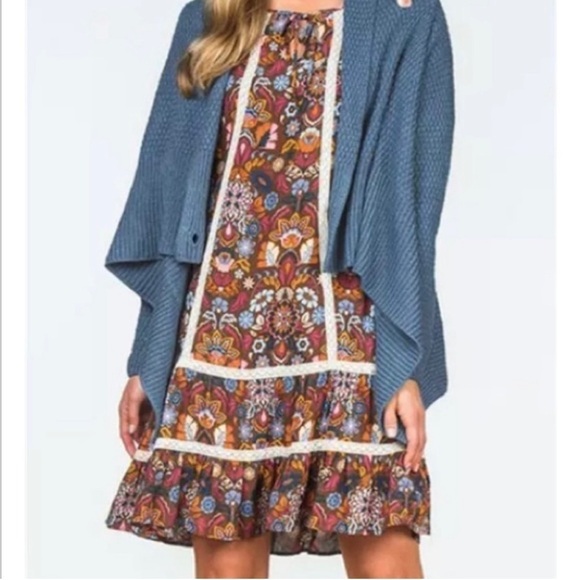 Matilda Jane Envision This Wrap sweater sz Large L Top Blue Chunky knit Cardigan - Picture 3 of 13